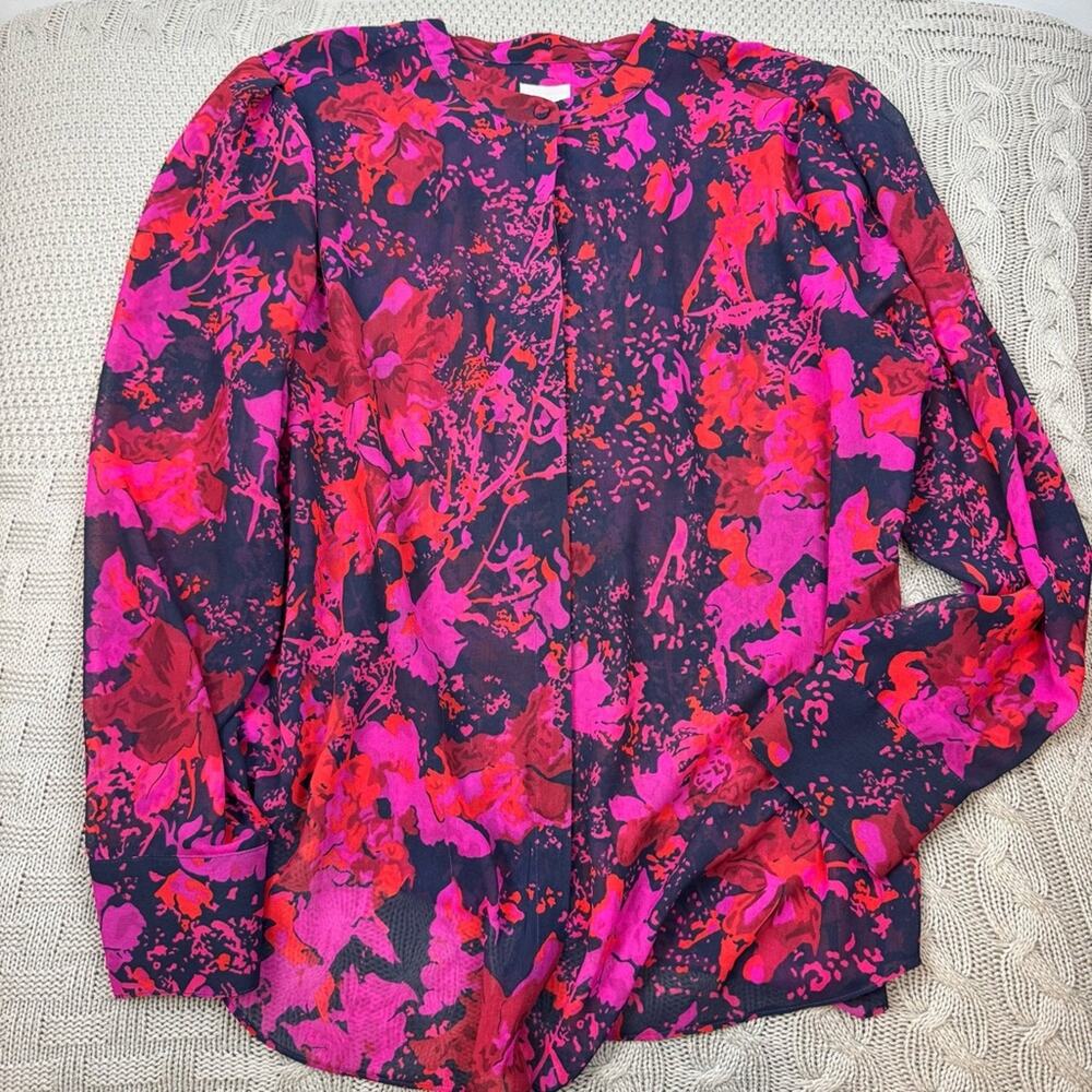 Chico's Women’s Pink and Red Floral Blouse 2/Large